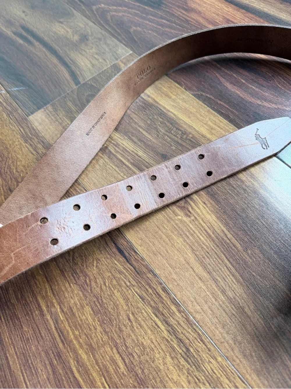 Polo Ralph Lauren Leather Double Prong Silver Buckle Belt Cognac Size 33